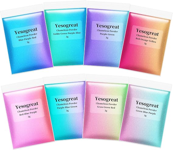 8 Colors Chameleon Mica Powder, Epoxy Resin Color Pigment Powder, Color Shift Mica Powder Set, Epoxy Resin Pigment Powder for Nail Art, Painting,Slime,Resin Art