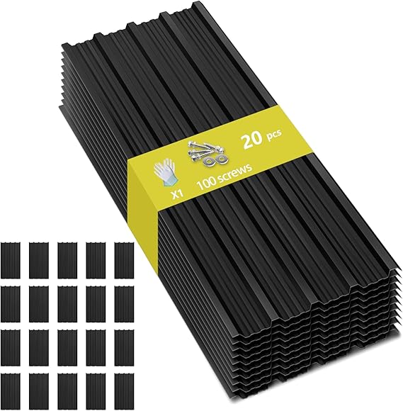 Metal Roof Panels - 20 Pcs Corrugated Pergola Roofing Panels Heavy Duty Waterproof Tin Roofing Materials for Shed Gazebo Patio Garages 42.52x17.7in, Black