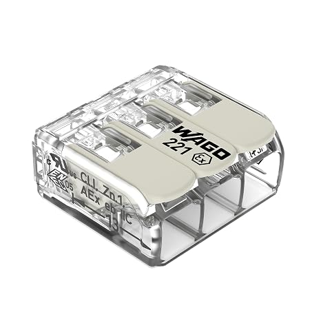 221-683 | WAGO 221 Series Lever-Nuts for Hazardous Locations | 3-Conductor Splicing Connector | 20 10 AWG | Transparent housing, White Operating levers | [Box of 30 Pieces]