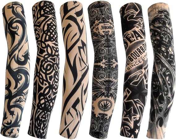 Booge 6 Pcs Temporary Tattoo Arm Sleeves, Unisex Arts Temporary Fake Slip On Arm Sunscreen Sleeves Kit, Pattern C