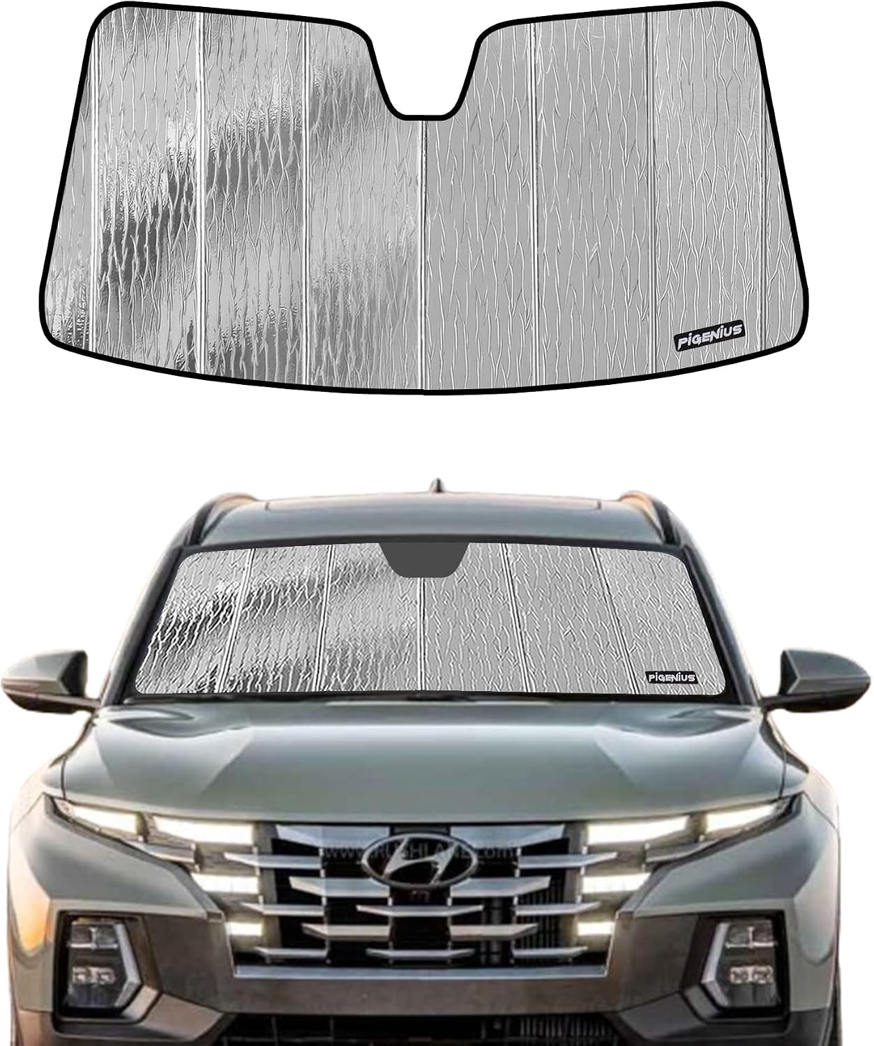 Windshield Sun Shade for 2022-2024 Hyundai Santa CruzTucson,2-in-1 Reflective Sunshade,Silver for Summer, Black for Winter