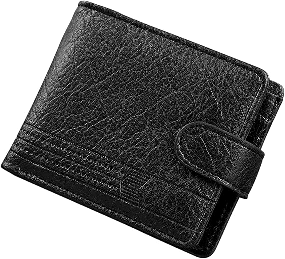 Wallet for Men, PU Leather Wallet Minimalist Bifold Wallet with Coin Pocket ID Window 5 Card Slot 2 Cash Slot (Black)