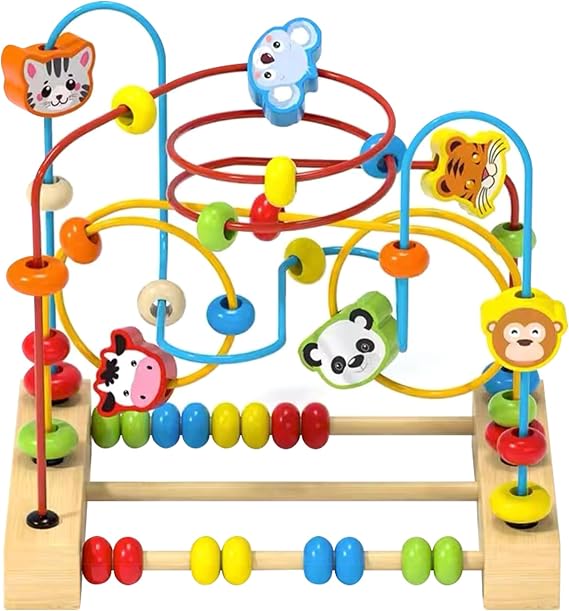 QZMTOY Bead Maze Toy for Toddlers Wooden Bead Toys Colorful Roller Coaster Preschool Educational Toys for Kids Classic Birthdday Gift for Toddlers Baby Infant Boys Girls...