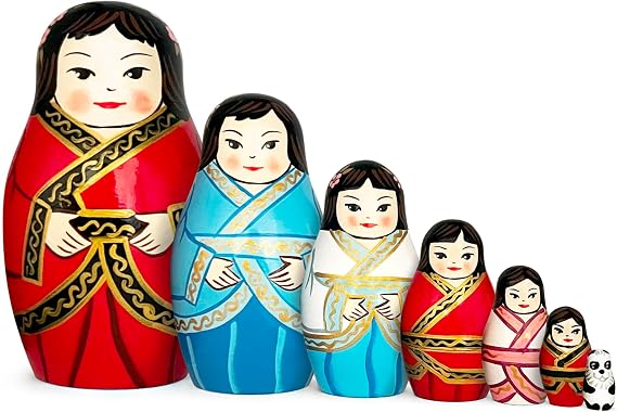 AEVVV Chinese Nesting Dolls Set 7 pcs - Matryoshka Dolls in Chinese Hanfu Dress Women - Wooden Kokeshi Dolls - Chinese Dolls for Asian Decor - Chinese Gifts - Russian Nesting Dolls