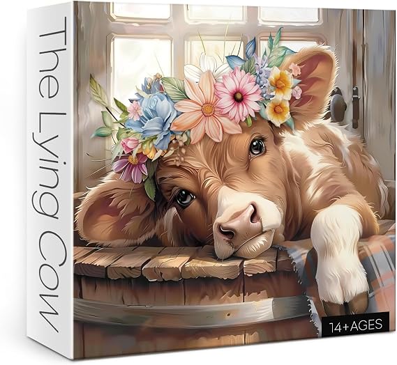 Cute Highland Cow Puzzles for Adults 1000 Pieces, Art Colorful Flower Cattle Animal Jigsaw Puzzle, Funny Plant Wildflower Puzzle