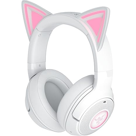 Razer Kraken Kitty V2 BT Wireless RGB Headset, White | Chroma RGB Kitty Ears & Earcups, Bluetooth 5.2, 40 mm Drivers, Noise-cancelling Mics, Lightweight, USB-C, 40 Hr Battery