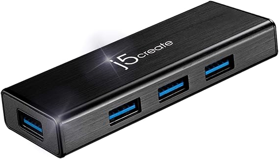 j5create 4-Port Powered USB 3.0 Data Hub with 2 ft Extended Cable [15W Power Adapter Included] for Mac, MacBook, Windows, Laptop, Surface, XPS, PC JUH340