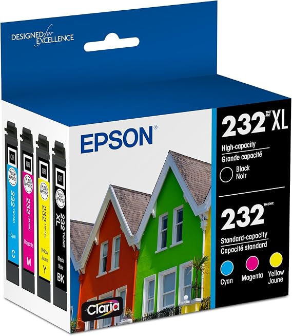 Epson 232 Claria Ink High Capacity Black & Standard Color Cartridge Combo Pack (T232XL-BCS) Works with Workforce WF-2930, 2950 and Expression XP-4200, 4205