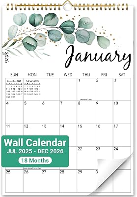 2025-2026 Wall Calendar - 18 Months Hanging Wall Calendar from July 2025 to December 2026, Aesthetic Greenery Large Calendar for Office and Home & Office, Monthly Organizing & Planning, 1014.5