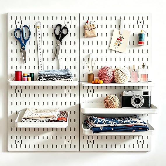 PSLER 22"×22" White Pegboard Kit with 17 Accessories, Garage Office Storage