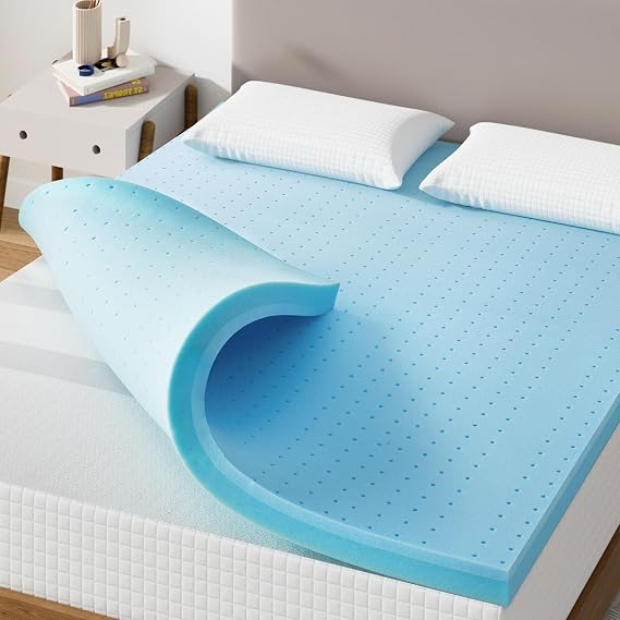Maxzzz Queen Mattress Topper, 4 inch Cooling Mattress Topper, Memory Foam Gel-Infused Bed Topper, Medium Firm Mattress Topper, CertiPUR-US Certified, Bule