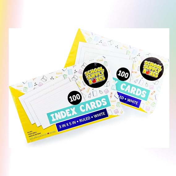 School Supply Boxes | 3x5 White Index Cards (100 ct.) | 5 Pack | Lined in Front, Blank in Back