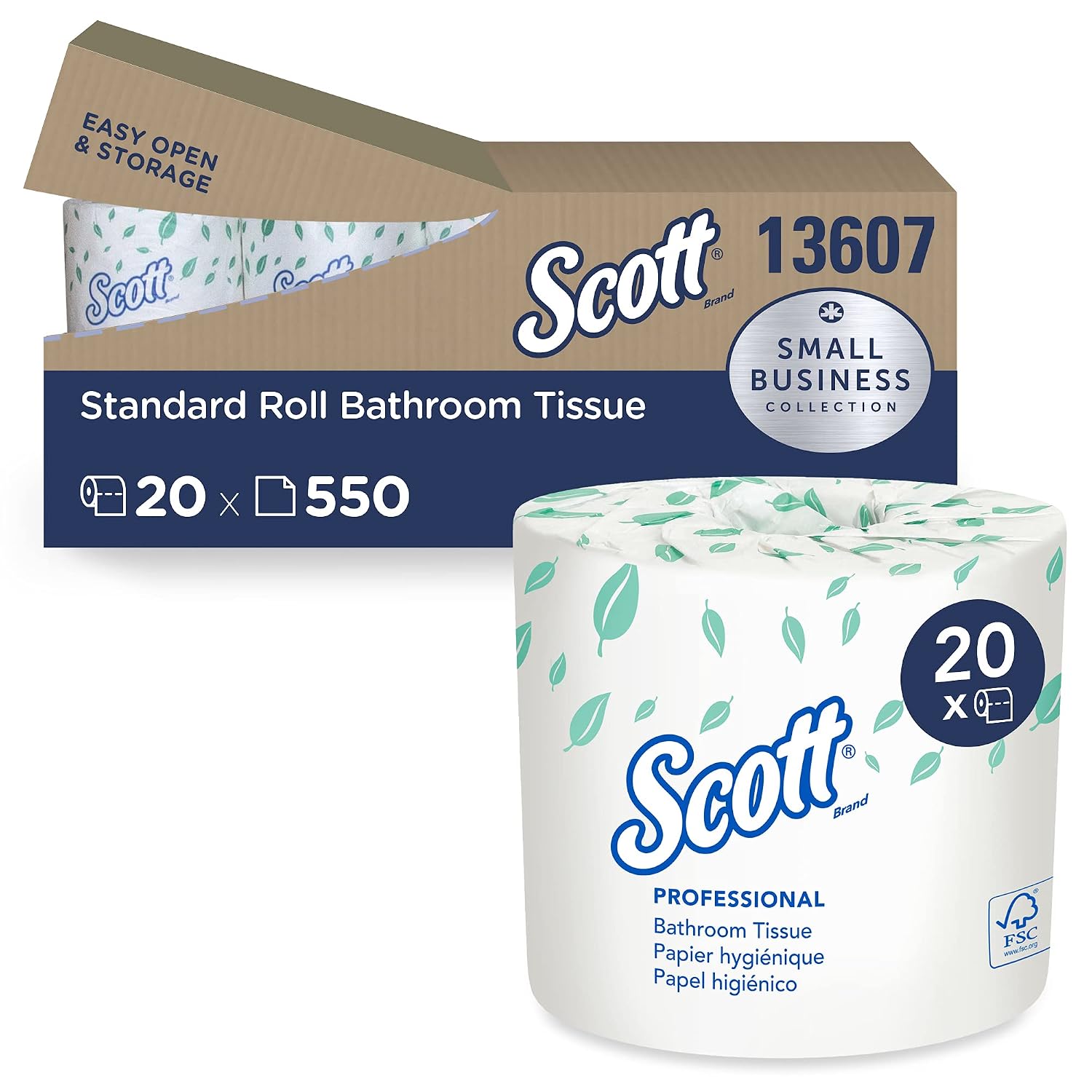 Scott Essential Professional Bulk Toilet Paper for Business 13607, Individually Wrapped Standard Rolls, 2-Ply, White, 20 RollsConvenience Case, 550 SheetsRoll