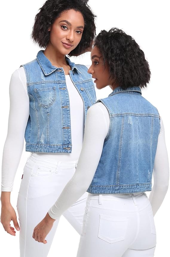 Xeoxarel Women's Denim Vest, Sleeveless Jean Jacket (XS-XXL)
