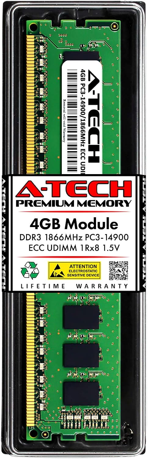 A-Tech 4GB RAM for ASRock Rack 2U12L6SW-2TS6, EN2C602, EP2C602-2L2OS6D16, EP2C602-2TS6D16, EP2C602-4L, EP2C602D16FM | DDR3 1866MHz PC3-14900 ECC-UDIMM 1Rx8 1.5V ECC Unbuffered Server Memory Upgrade