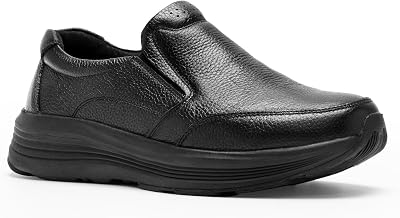 Mens Orthopedic Leather Dress Walking Shoes: Comfortable Orthotic Plantar Fasciitis Oxford Shoes with Arch Support, Flat Feet Casual Business Slip-On Loafers for Foot and Heel Pain Relief