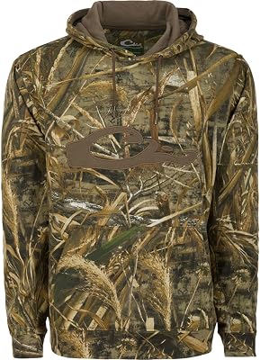 Drake Waterfowl Mens Soft Moisture-Wicking Hunting Hoodie wDrawstring Hood & Kangaroo Pouch, Embroidered Logo, Max-5 Camo