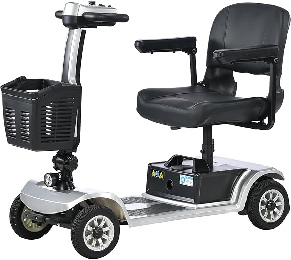 Mobility Scooters for Adults Seniors 400 Lbs Lightweight Foldable - Deluxe Portable 4 Wheel Electric Powered Wheelchairs Device - Compact Mobile for Travel,with Charger and Basket Included (red)