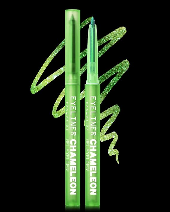 Green Chroma Eyeliner Pencil, Multichrome Holographic Glitter Eye Liner | Chameleon Metallic Gel Eyeliner, Duochrome Shifting Eyeshadow Eye Liner Pen, Waterproof Shimmer Highlighter Stick Makeup-03