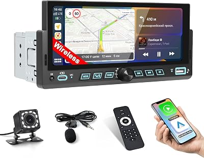 6.86 Wireless Carplay Car Stereo Single Din Touchscreen Radio Android Auto Bluetooth 5.2 Backup Camera Car Audio Receiver USB Type C FM EQ SWC MIC