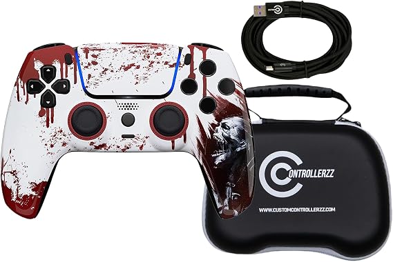 Custom Controllerzz Bloody Zombie Controller Bundle Includes Bloody Zombie Custom Wireless Controller for PS5, PC & Braided USB-C Cable & Universal Protective Case