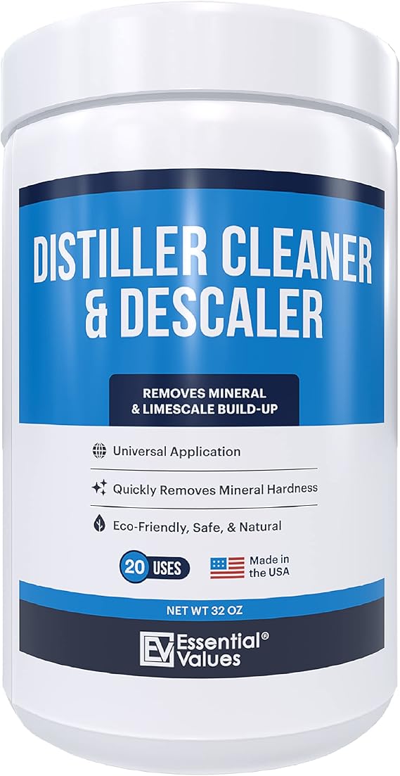 Essential Values Distiller Cleaner Descaler, 2 LB Citric Acid Cleaning Powder for Distilling Machines & Kettles - Removes Limescale & Mineral Buildup