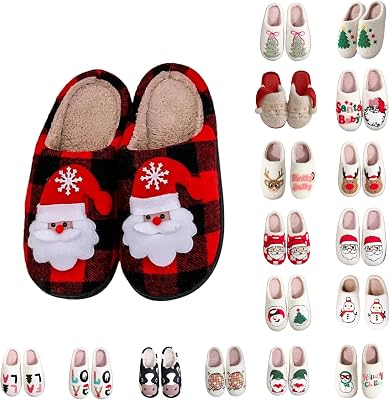 Christmas Slippers for Women Men Cute Funny Plush Slipper Adult Unisex Vintage House Shoes