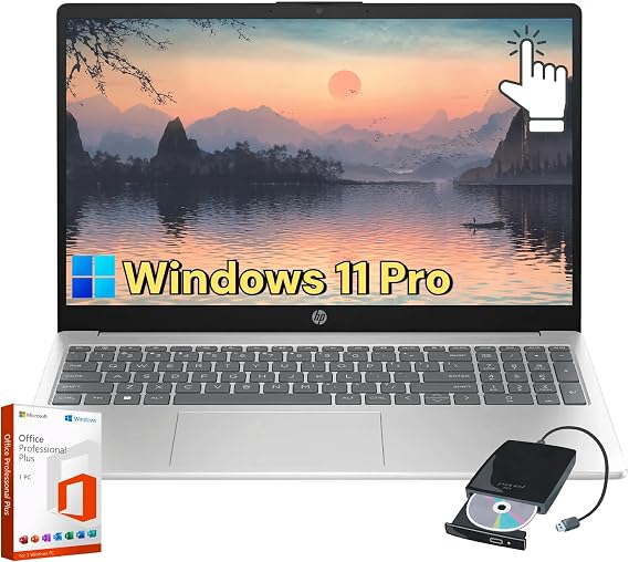 HP Touchscreen Laptop for Business & Student - 15.6-inch Display | Intel i3-1215U | Windows 11 Pro & Lifetime Microsoft Office Pro | Numeric Keypad | Fast Charge | 16 GB RAM + 512 GB SSD