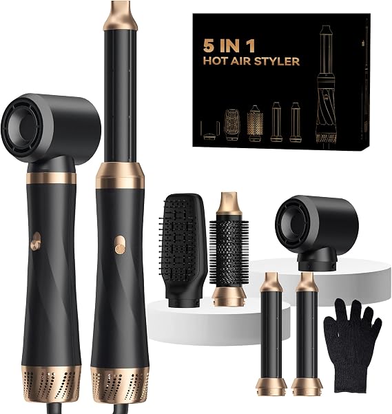 5 in 1 Blow Dryer Brush,Hair Dryer Brush Set,Negative Ionic Blow Dry Brush with Air Curler Wrap Hair Styler, Detachable Hair Tool for Curling, Volumizer,Straightener,Drying