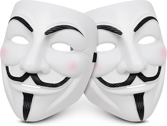 2x Vendetta Mask Guy Fawkes Face Mask – Anonymous Masks Style Fancy Dress Costume Accessory for Adults | Classic White Plastic Masks Parties, Halloween & Themed Events