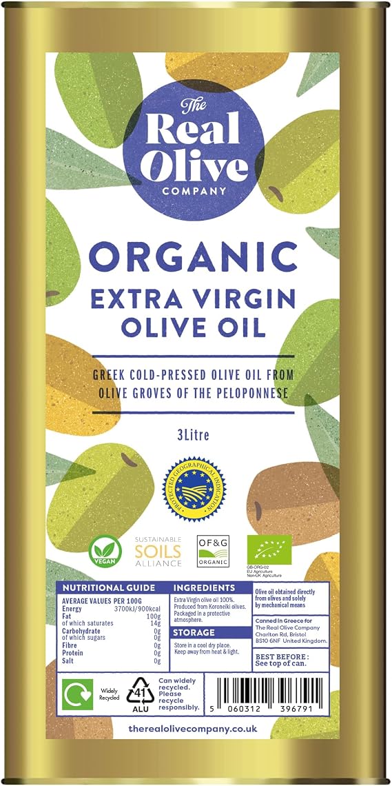 The Real Olive Co -Greek Extra Virgin Olive Oil 3L – Single Origin Koroneiki | Cold Pressed | High Polyphenols | Premium Mediterranean EVOO for Salads, Cooking & Drizzling