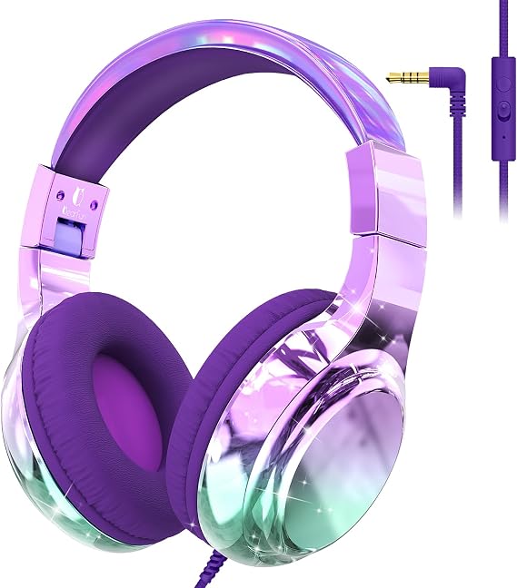 QearFun Kids Headphones with Cord with Mic, 85/94dB Safe Volume Limit