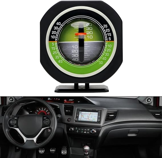 Car Inclinometer and, For Compass with Built-in LED, High-Precision Slope Meter, For Dashboard, Gradient Gauge, For Uphill Downhill Angle Measurement, Black