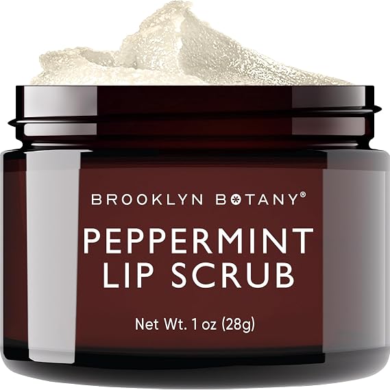 Brooklyn Botany Lip Scrub Exfoliator 1 oz Lip Moisturizer for Dry Lips and Chapped Lips Gentle Lip Exfoliator for Smooth and Brighter Lips Peppermint Flavor