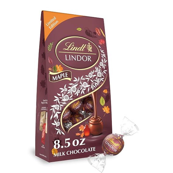 Lindt LINDOR Limited Edition Maple Milk Chocolate Truffles, Milk Chocolate Candy with Maple, 8.5 oz. Bag
