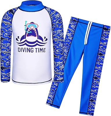 TFJH E 2PCS Kids Boys Long Sleeve Swimsuit UPF 50 UV Sun Protective Swimwear