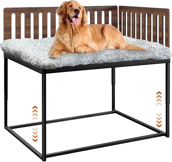 Beside Dog Bed,2 Panel Adjustable Height Dog Bunk Beds,48''x 32'' Metal Dogs Bed Frame with Cushion,X-Large