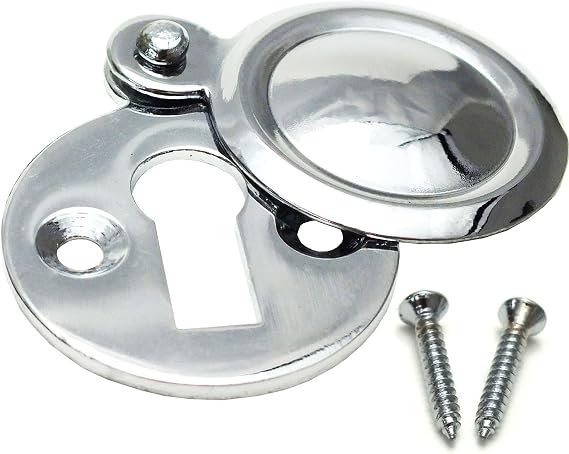 Chrome Covered Key Escutcheon - Round Front Main Door Keyhole - Plate Lock Cover