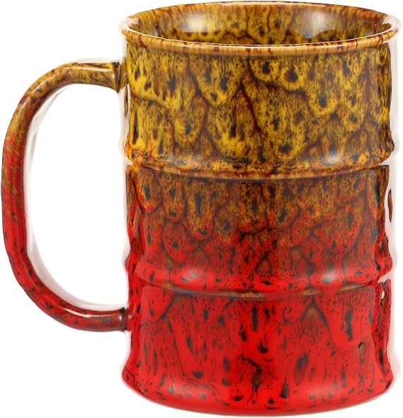 Large Ceramic Coffee Mug 24oz/700ml Jumbo Tea Cup with Big Handle Unique Reactive Glaze Yellow to Red Oversized Mugs for Office & Home, Microwave & Dishwasher Safe(Yellow Red)