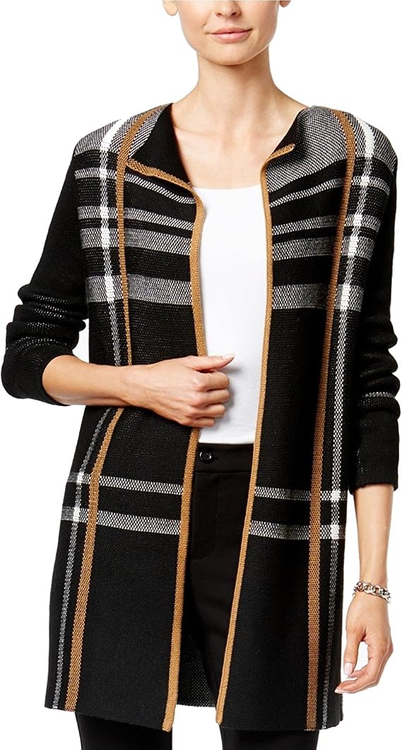 Charter CIub Petite Plaid Open Front Cardigan