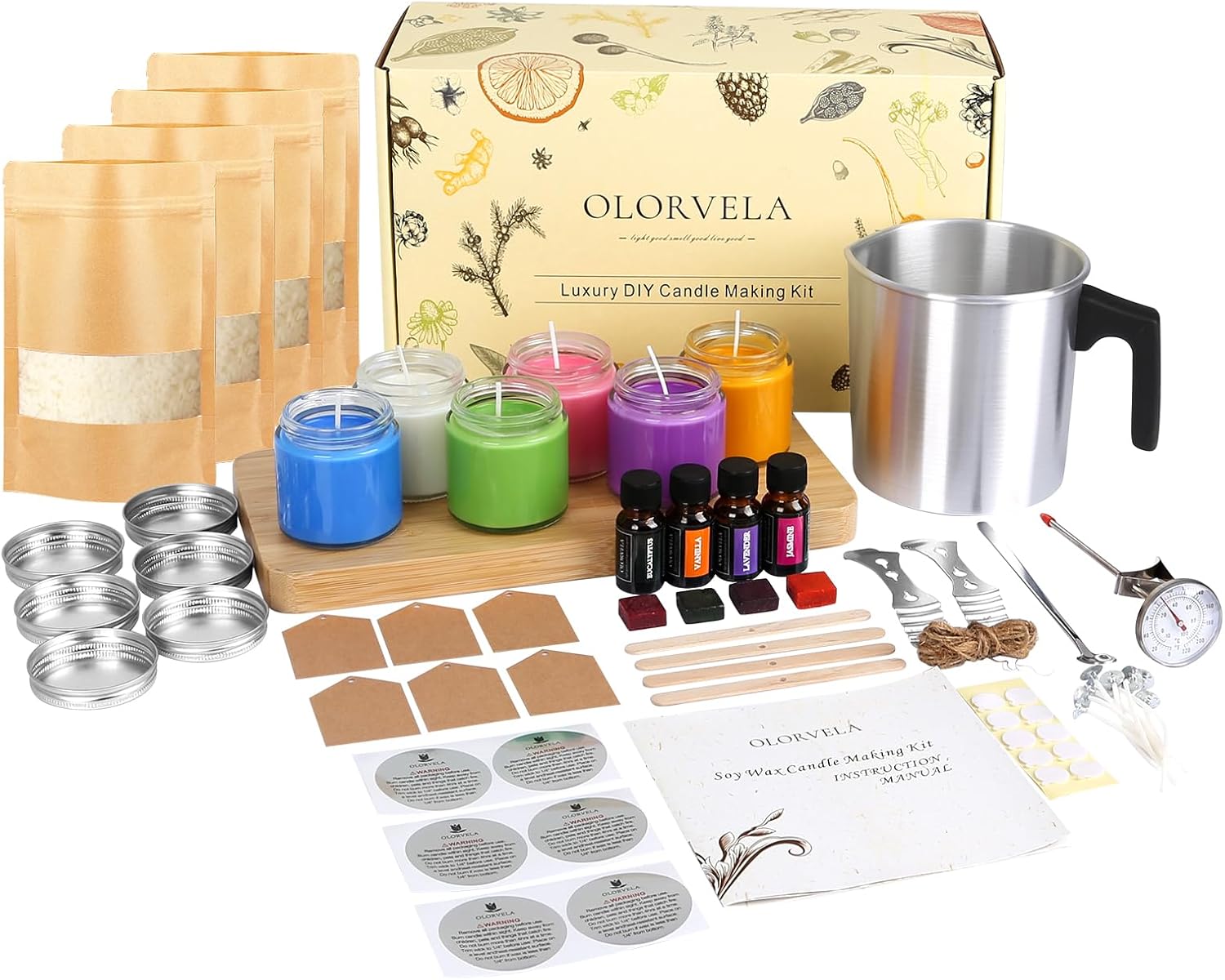 olorvela Candle Making Kit for Adults Complete Candle Making Supplies for 6 Scented Jar Candles DIY Arts and Crafts Kits, Perfect Home Projects for Women and Kids, Great Gifts