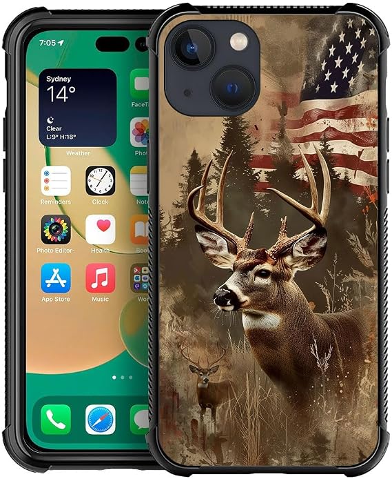 DJSOK Case Compatible with iPhone 13 Mini,H American Flag Elk Deer with Four Corners Shockproof Protection Soft TPU Bumper and Hard PC Pattern Back Case for iPhone 13 Mini