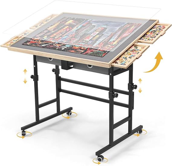 BuilderButler Puzzle Table 1500 Pieces with Wheels, Drawers & Cover, 33.58"x24.92" Adjustable Height & 45 Tilting Jigsaw Board for Adults, Also Ideal as Fuse Beads Table