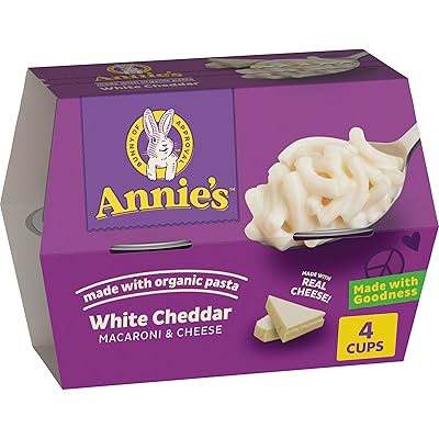 Annies White Cheddar Microwave Mac and Cheese with Organic Pasta, Made with Real Cheese, Dinner Side or Snacks, 4 Cups, 8.04 oz