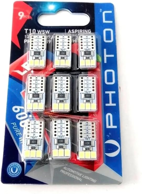 Photon W5w T10 Bottomless LED Ceiling Parking Plate Bulb, 9 Pieces, White