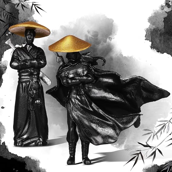 Homoyoyo 2pcs Miniature Ninja Figurines - Resin Zen Garden Statues - Tiny Samurai Kimono Models for Home