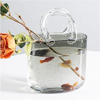 LIOONS Bag Vase for Flowers, Vase with Handle Purse Vase Flower Handbag Glass Vase, for Home Decor,Enterpiece,Events,Office,Garden,Wedding,Style1-Gray