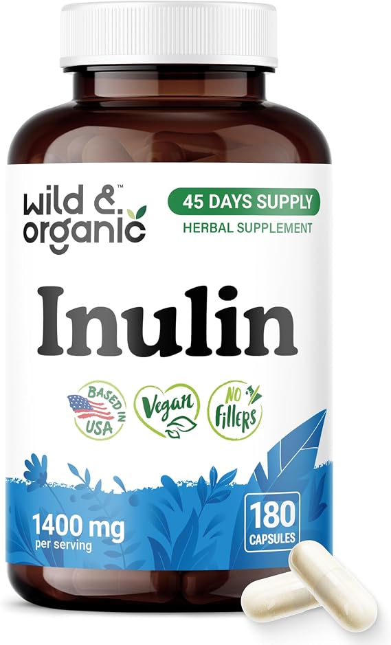 Wild & Organic Inulin Capsules 1400 mg - Digestive Support - 180 Count