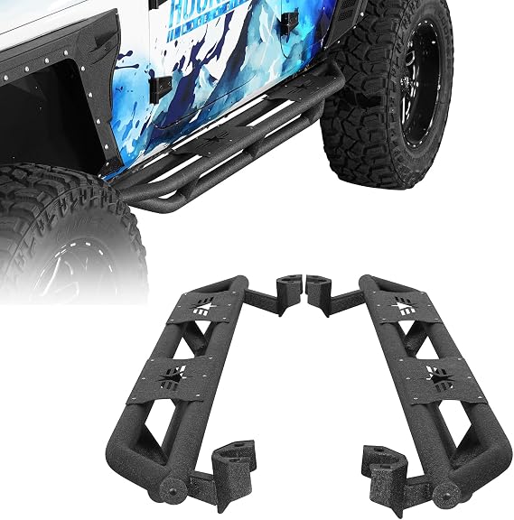 Hooke Road Wrangler JK Side Steps Running Board Rocker Guards Compatible with Jeep Wrangler JK Unlimited 4 Doors 2007-2018