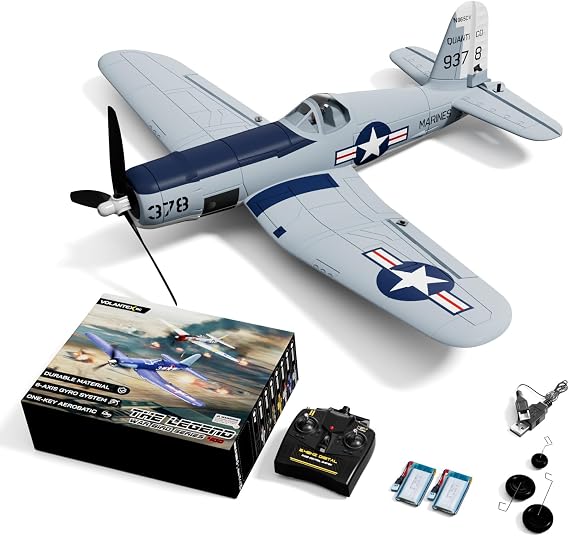 volantexrc RC Plane, 4CH Remote Control Airplane for Beginners | F4U Corsair WWII RC Airplane, Aileron, 2.4Ghz, Xpilot Self Righting, One Key Aerobatic, Upgraded Canopy, Gray